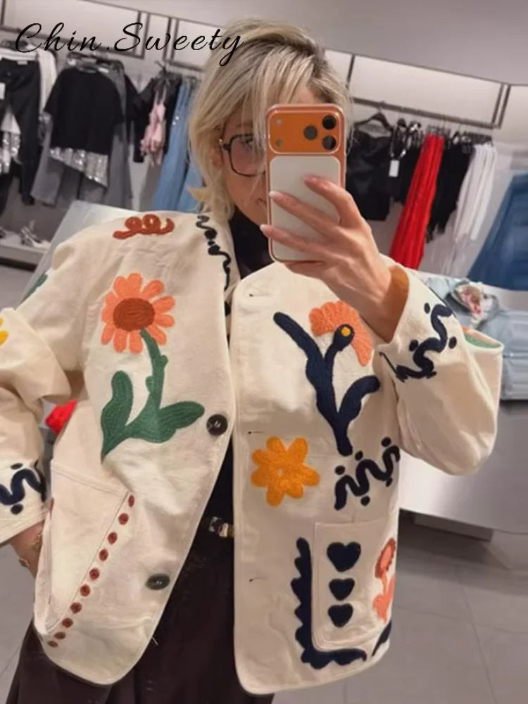 Fashion Women's Printed Thin Jacket Loose O-neck Single Breasted Long Sleeve Pockets Coat 2026 Spring Summer Lady Casual Jackets