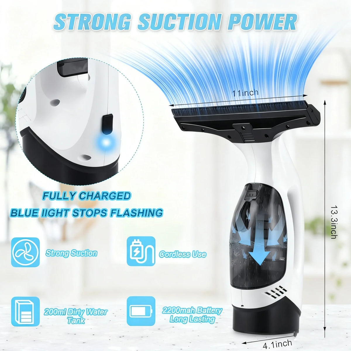 Cordless Window Vacuum Cleaner – 3-in-1 Spray, Clean & Suck Window Cleaner