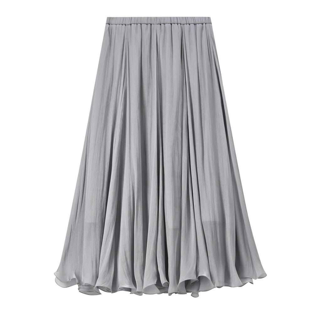 SENTUBILA Women's Summer Skirt 2026 Elegant Elastic Waist Sheen Flowy A Line Long Skirt for Woman Ladies Clothes 162QG4909