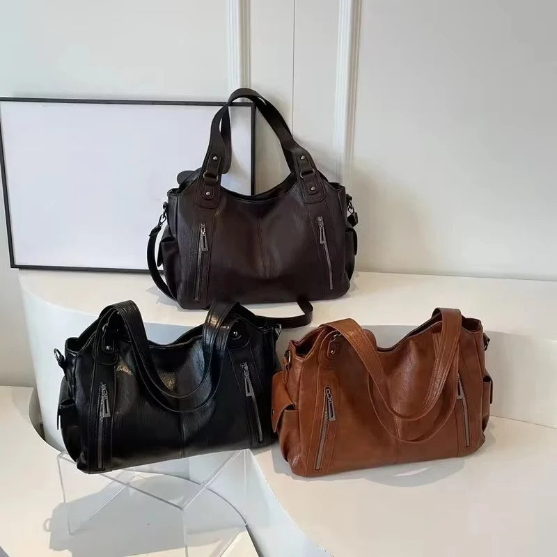 Soft PU Leather Crossbody Shoulder Bag – Multi-Compartment Women's Handbag