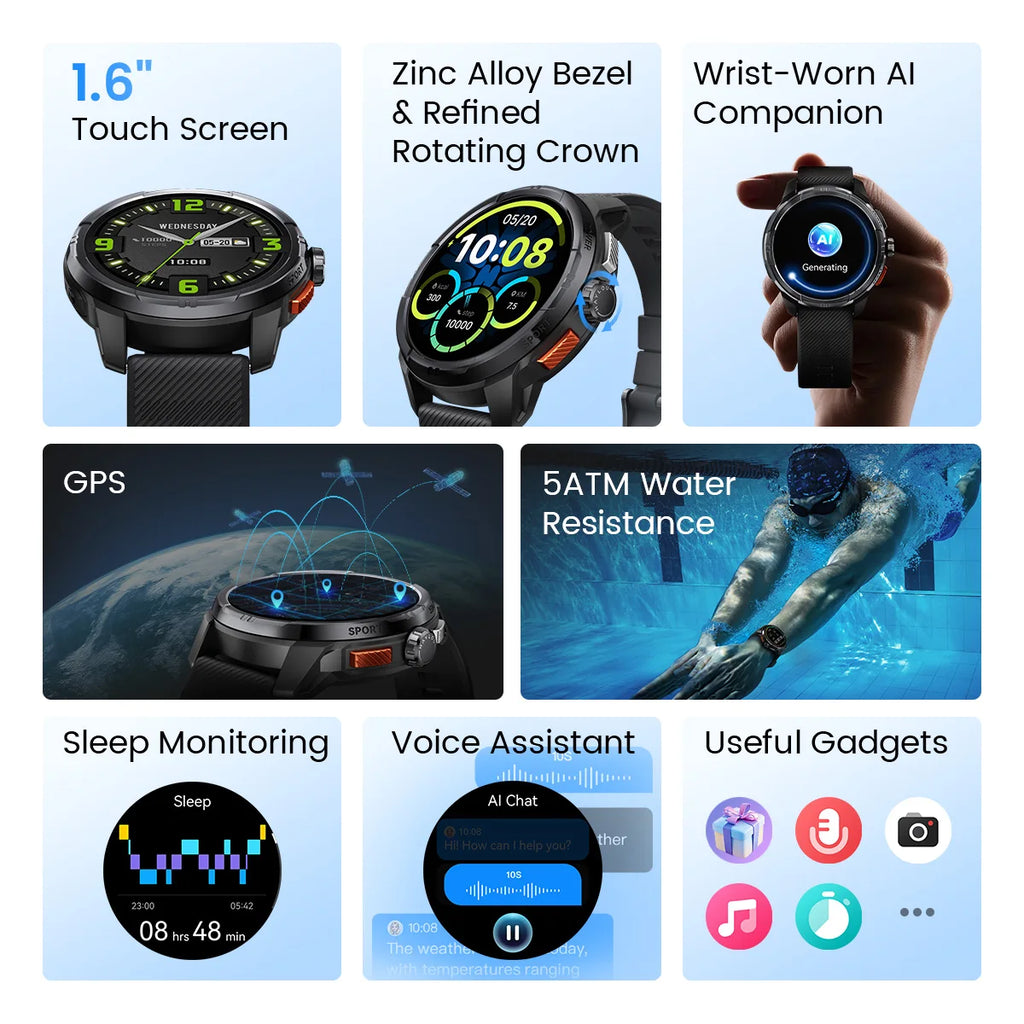 HAYLOU Solar Ultra GPS Smart Watch, 1.6" AMOLED, 5ATM Water Resistant, Bluetooth Calling