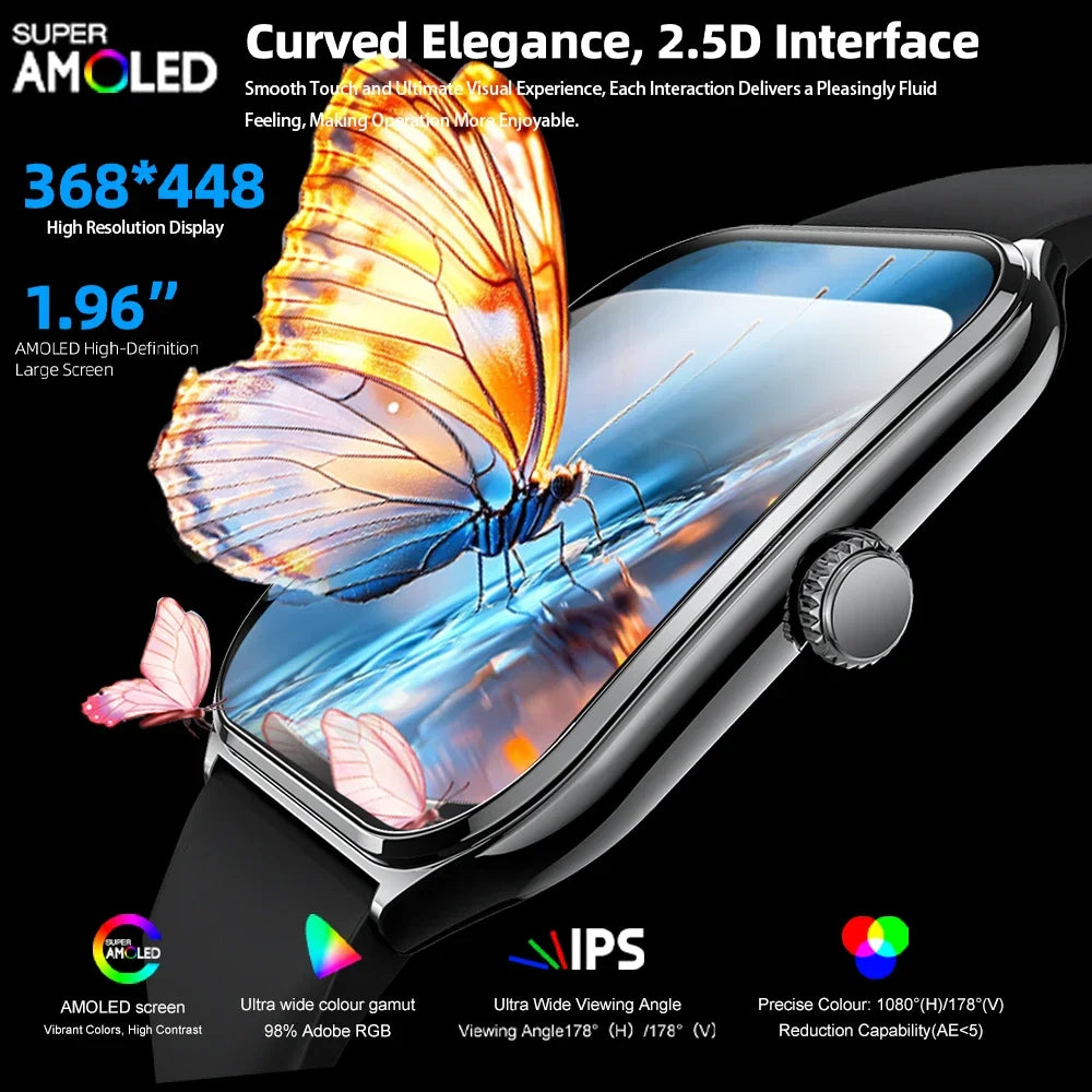 Ultra-Thin 1.96" AMOLED Smart Watch with Always-On Display & Bluetooth Calling