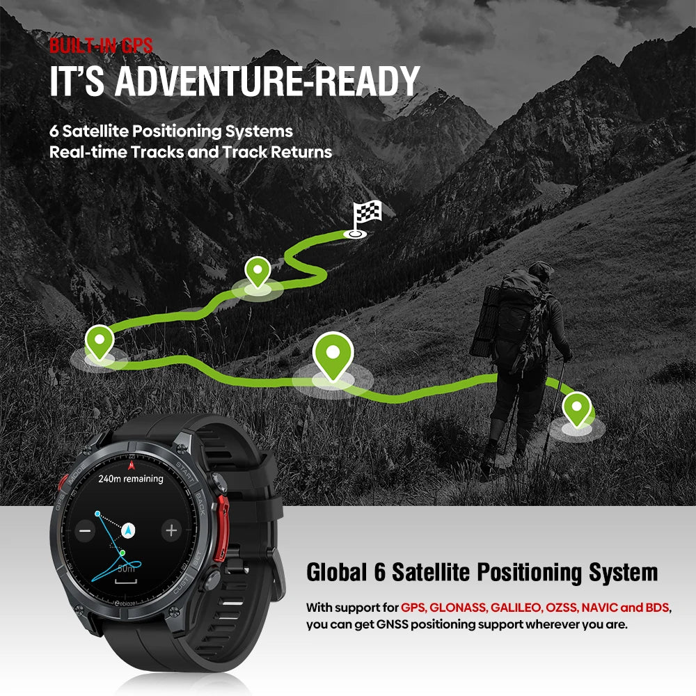 Zeblaze Stratos 4 GPS Smart Watch, 1.43" AMOLED, Compass, Altimeter, Flashlight