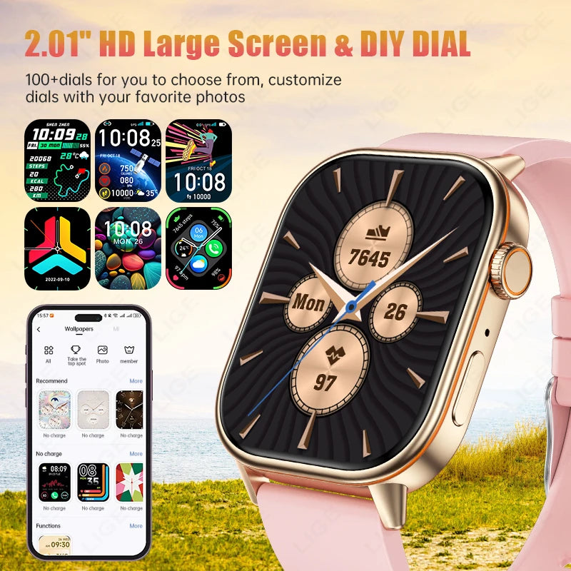 LIGE Women's GPS Smart Watch, 2.01" HD Screen, Compass, Bluetooth Calling, IP68