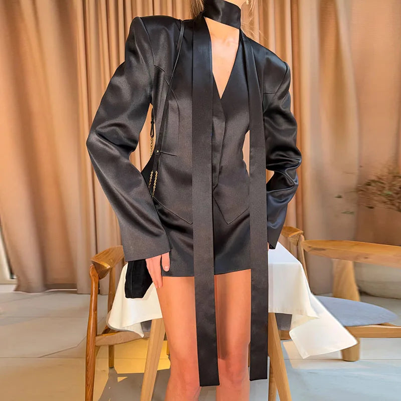 Urban Solid Blazer Skirt Women Set Scarf Collar Long Sleeve Button Top Hip Package Skirts 2026 Summer Holidays Lady Suit New