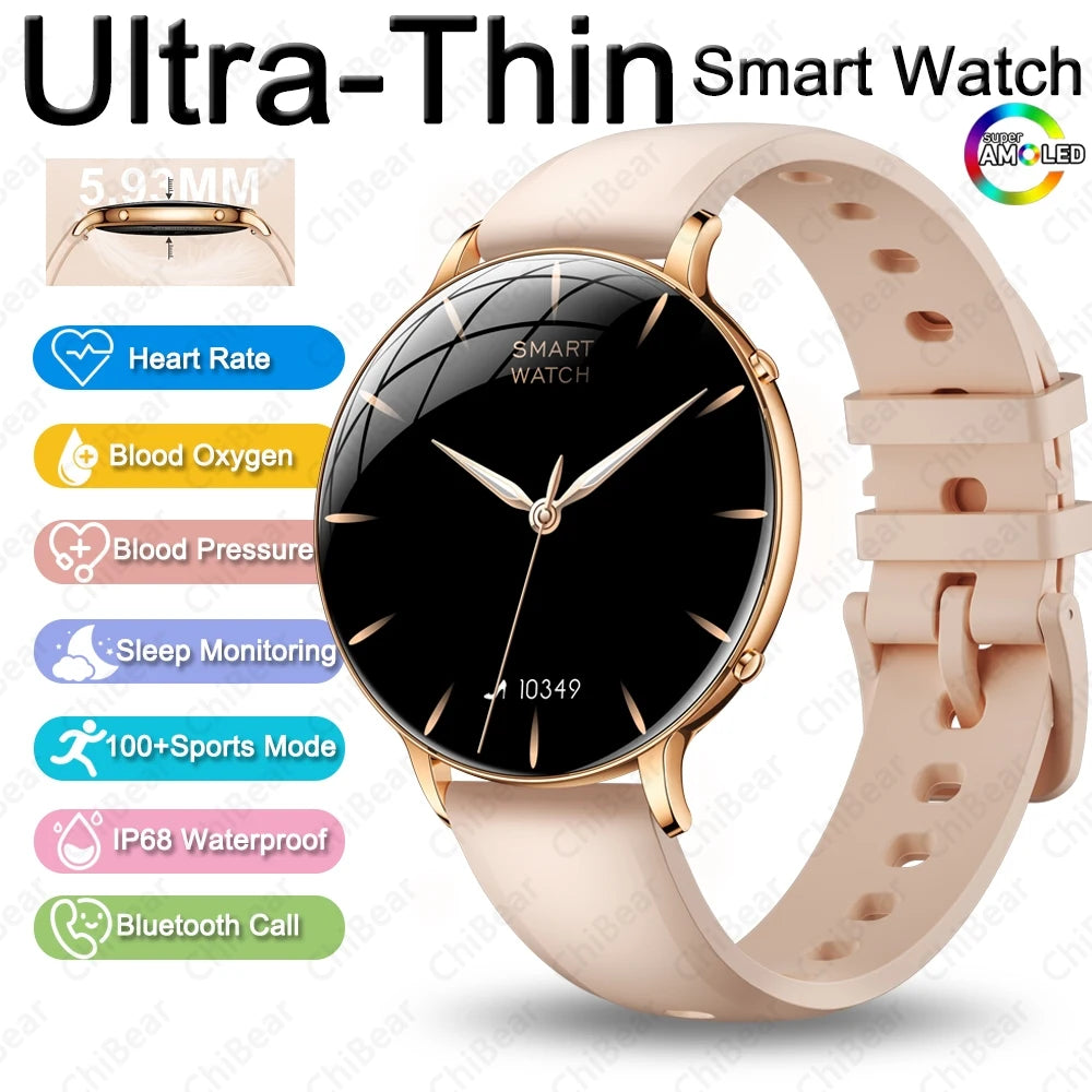 Ultra-Thin Women's Smart Watch, AMOLED, GPS Tracking, Always-On Display, LED Light