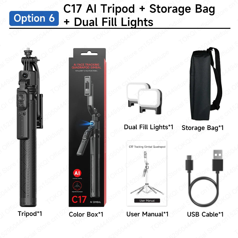 AI Face Tracking Gimbal Phone Stand – 360° Auto Rotate Selfie Stick Tripod