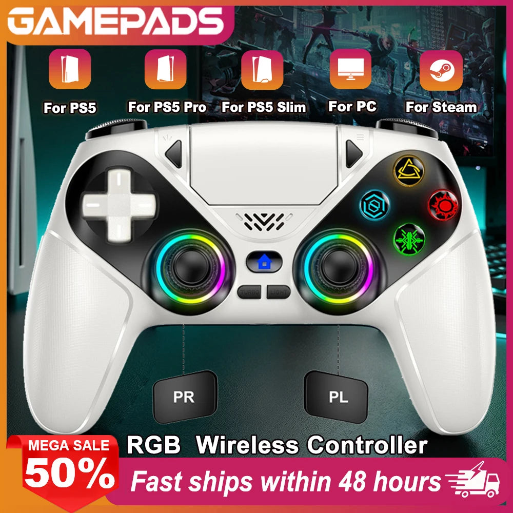 RGB Wireless Controller for PS5, PS4 & PC – Dual Vibration