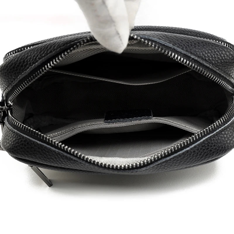 Genuine Leather Crossbody Bag – Soft Cowhide Messenger Bag with Wide Strap