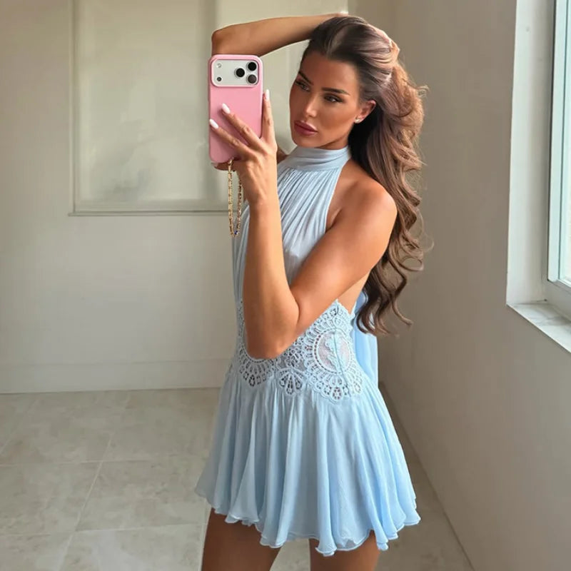 Beach Floral Lace Women's Summer Dress Sheer Hollow Out Pleated Long Spaghetti Strap Long Dresses 2026 Lady Loose Green Sundress