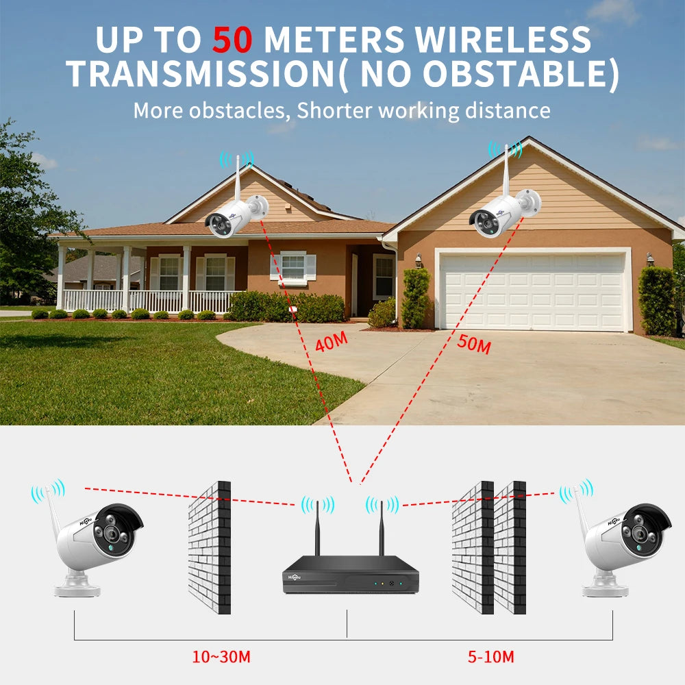 Hiseeu 3/5MP WiFi CCTV Camera Security System IR Night Vision Bullet Camera Set 10CH NVR Wireless CCTV Surveillance System