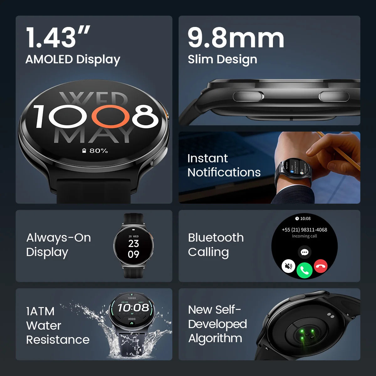 HAYLOU Solar Lite 2 Smart Watch, 1.43" AMOLED Display, 150+ Sports Modes, Voice Calling