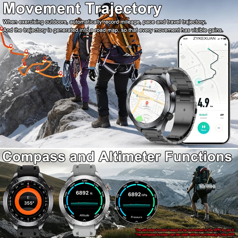Outdoor GPS Smart Watch with AMOLED Screen, Compass, Bluetooth Calling, IP68 Waterproof