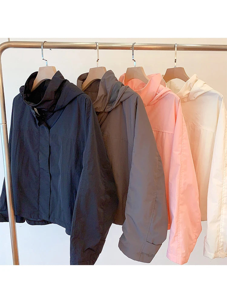 Women's Hooded Windbreaker Jacket – Lightweight Windproof Outdoor Sport Coat