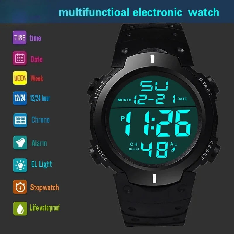 Men's Sport LED Digital Watch with Backlight, Chronograph & Alarm, Shock Resistant