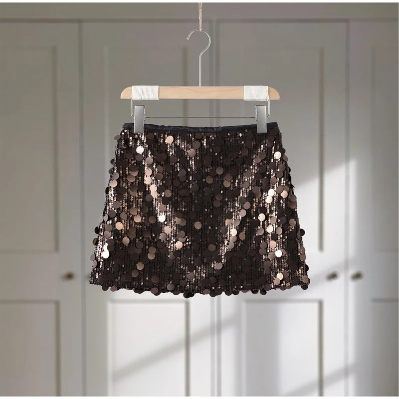 Iridescent Paillette Sequin Mini Skirt High-Waisted Flared A-Line 2026 Summer Fashion Chic Mermaid Women Beach Y2K Sweet Skirts