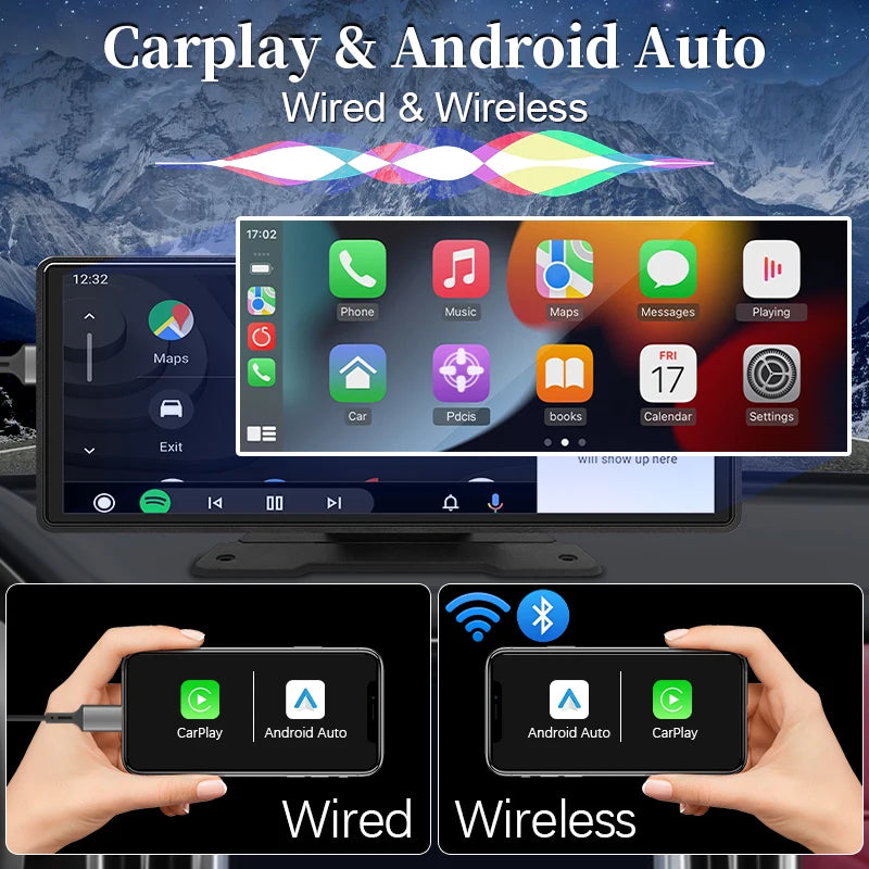 10.26" Wireless CarPlay & Android Auto Mirror Screen – Car Multimedia Player with Bluetooth