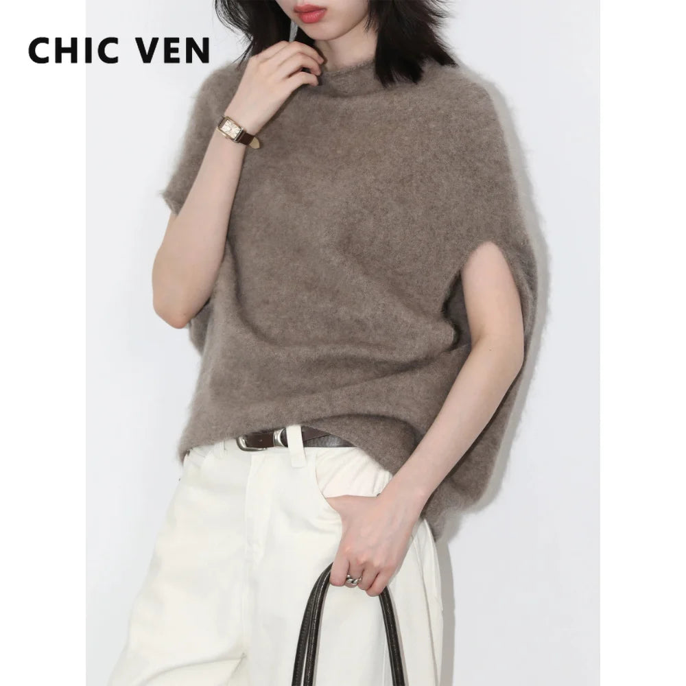 Women's Oversized Turtleneck Sweater Vest – Retro Sleeveless Knit Pullover