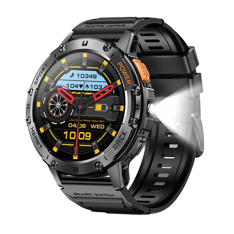 Men's AMOLED Smart Watch with LED Flashlight, Bluetooth Calling, Water Resistant
