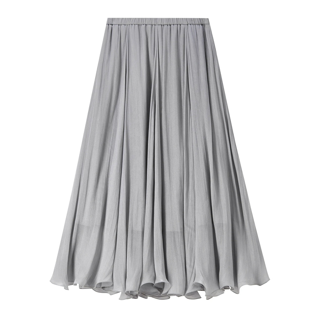 SENTUBILA Women's Summer Skirt 2026 Elegant Elastic Waist Sheen Flowy A Line Long Skirt for Woman Ladies Clothes 162QG4909