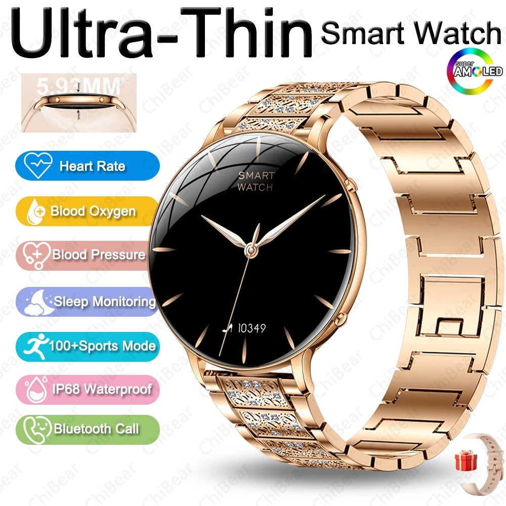 Ultra-Thin Women's Smart Watch, AMOLED, GPS Tracking, Always-On Display, LED Light
