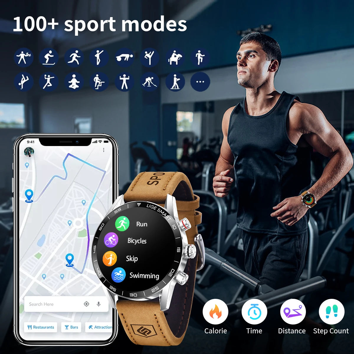 LIGE Rugged Military GPS Smart Watch for Men, AMOLED Display, Bluetooth Calling