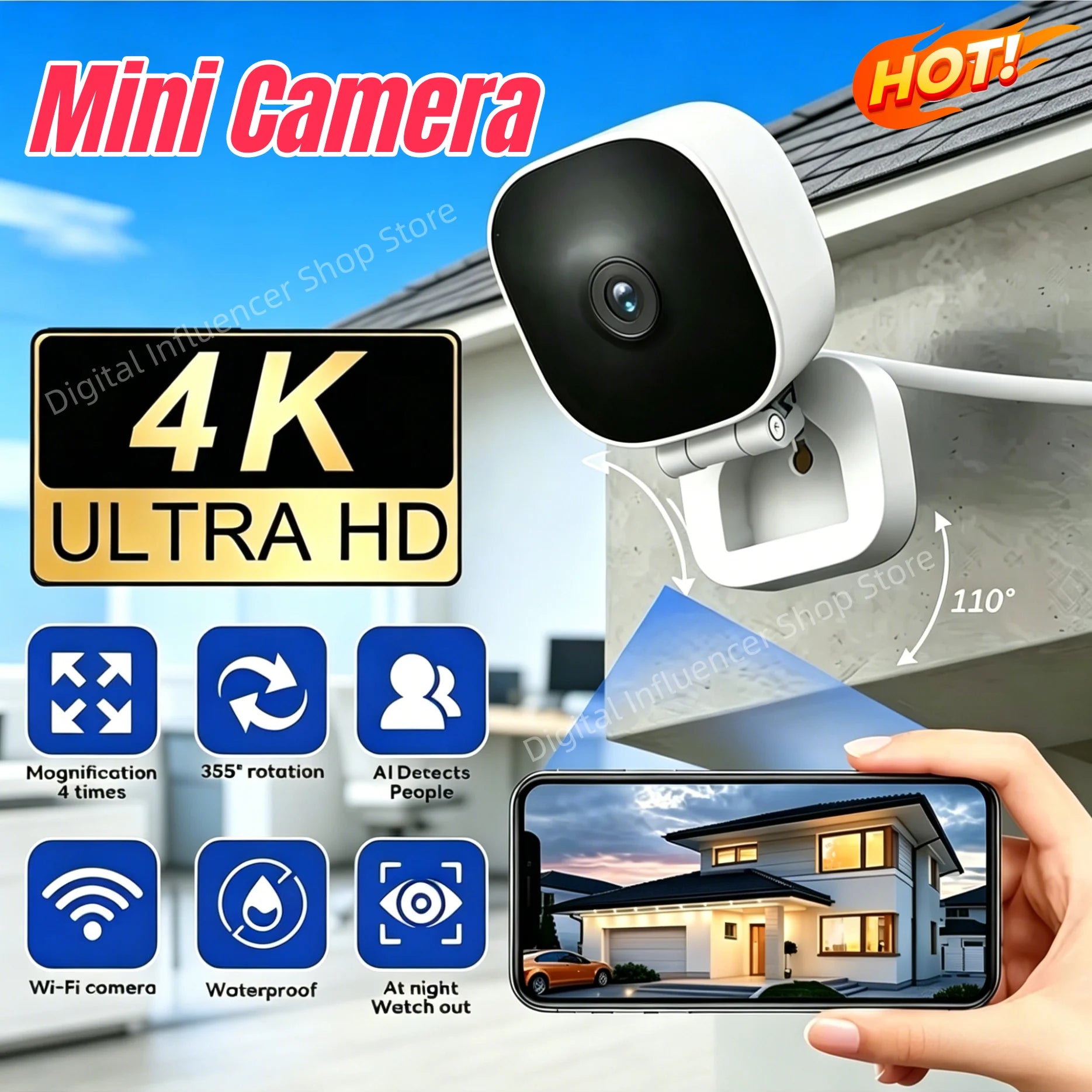 New WiFi Window Camera IP65 Full Color Night Vision Indoor Security Camera Replaces Outdoor Cam Through Window Surveillance