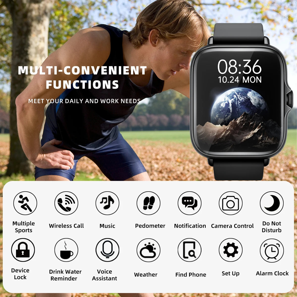 1.83" Waterproof Smart Watch with Call Answering, Sleep Tracking & Pedometer