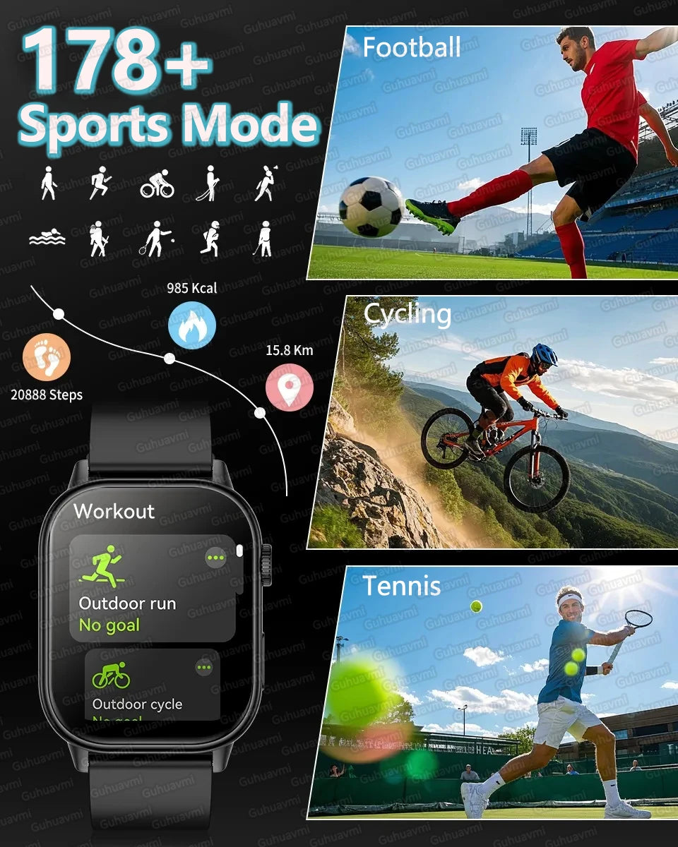 Outdoor GPS Smart Watch for Men, 2.01" AMOLED, Compass, 178+ Sports Modes