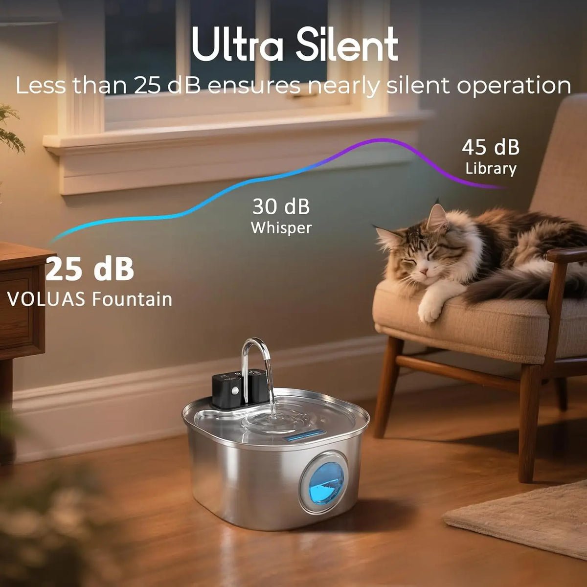 3L Stainless Steel Cat Water Fountain – Wireless Rechargeable with Motion Sensor