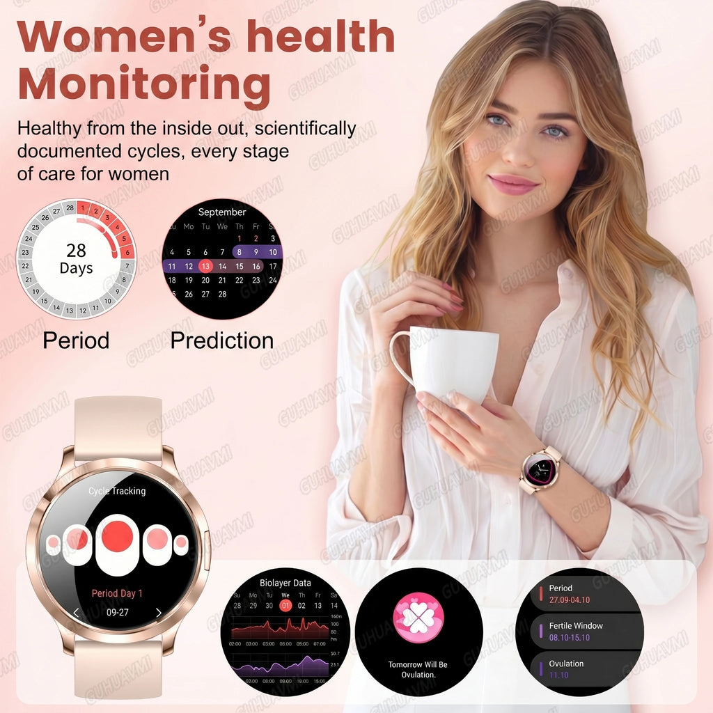 Women's AMOLED Smart Watch with Custom Watch Faces, Bluetooth Calling, Water Resistant