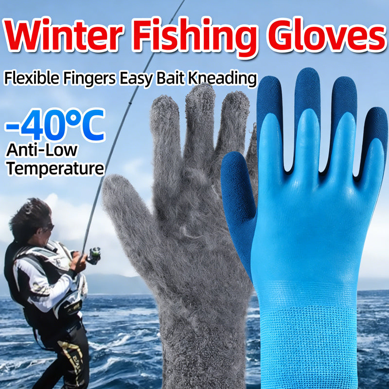 Waterproof thermal winter gloves with latex-coated grip for fishing and skiing