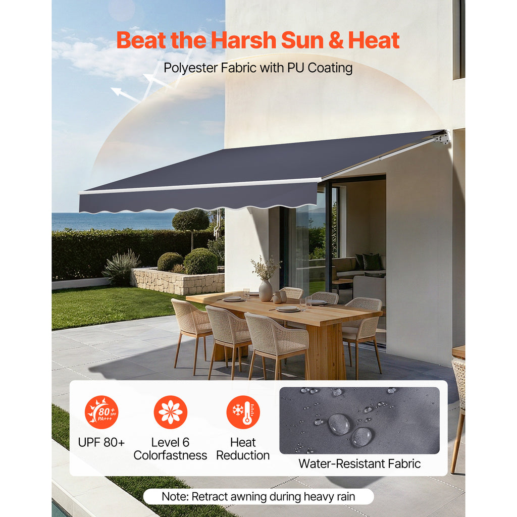 Manual Retractable Patio Awning 11.5' x 9.8', Water-Resistant, Gray - image 3