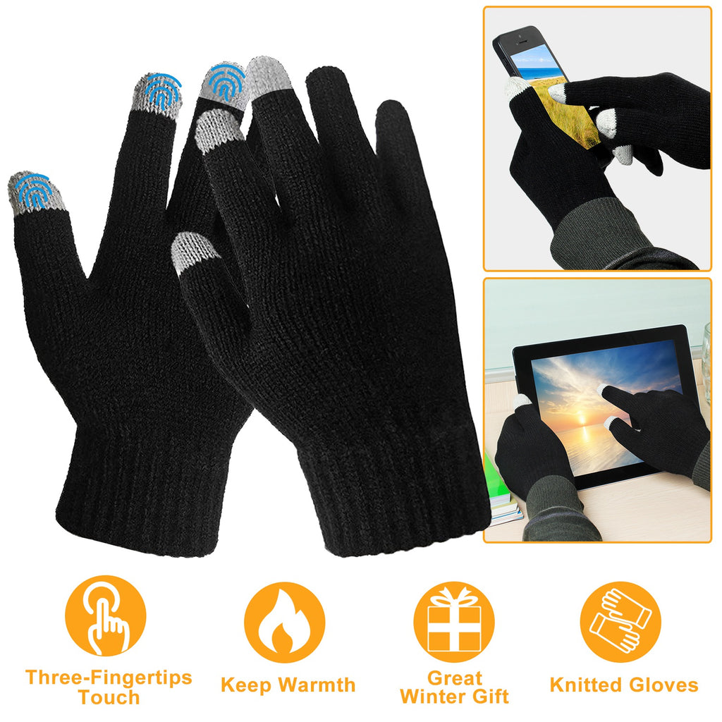 Three-finger touchscreen knitted winter gloves
