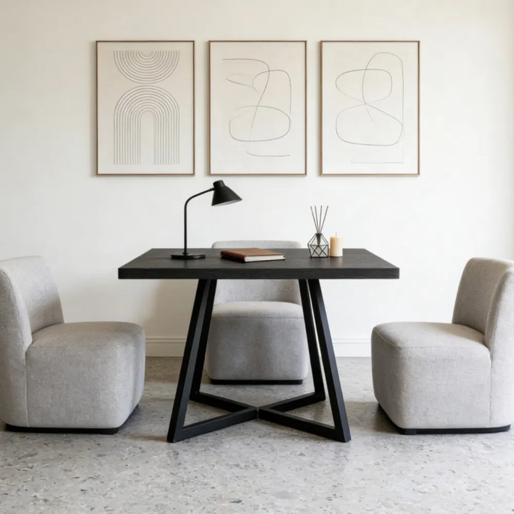 Square dining table in a room