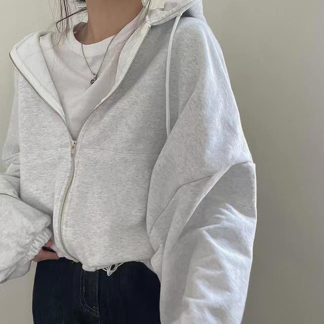 Women's Large Pocket Zipper Design Loose Drawstring Hoodie Coat - image 5