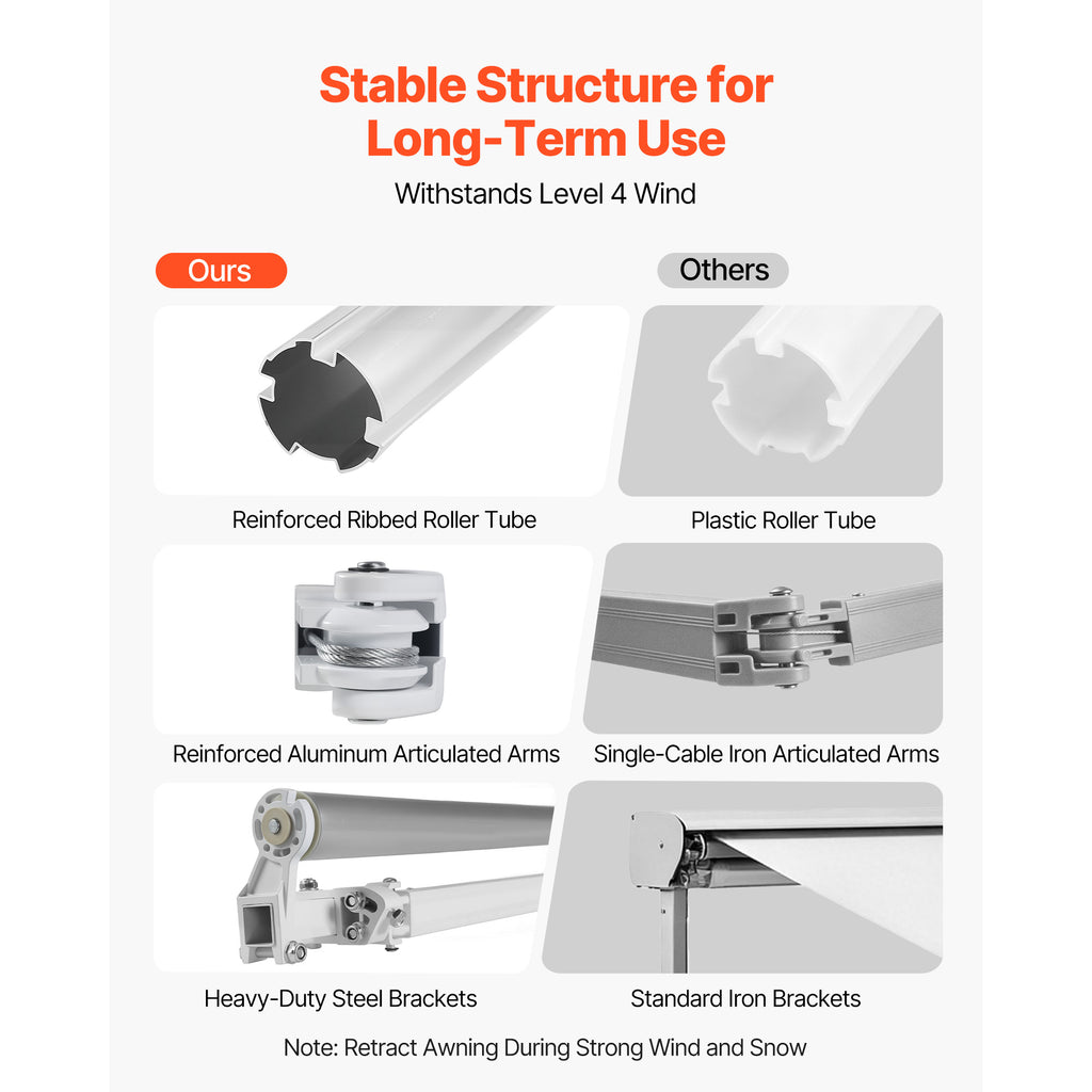 Manual Retractable Patio Awning 11.5' x 9.8', Water-Resistant, Gray - image 4