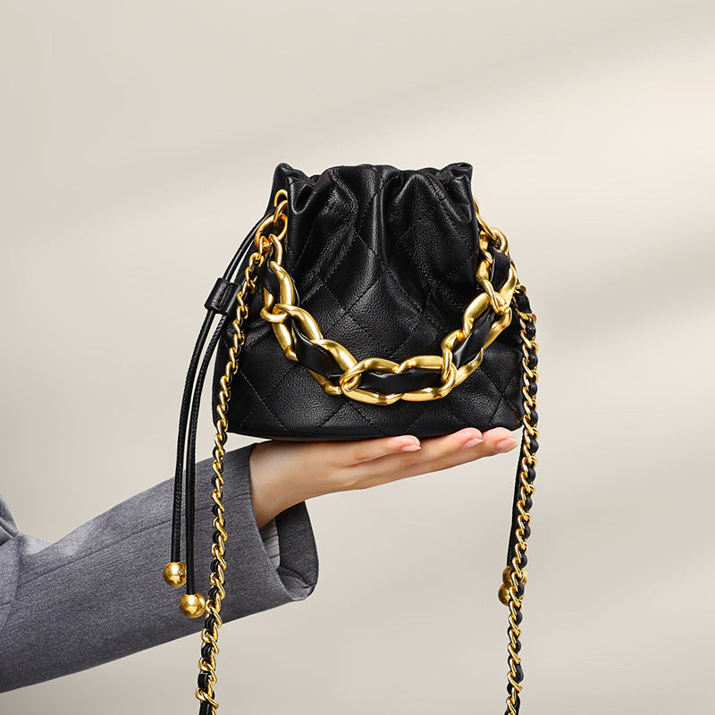Women's leather crossbody bucket mini bag