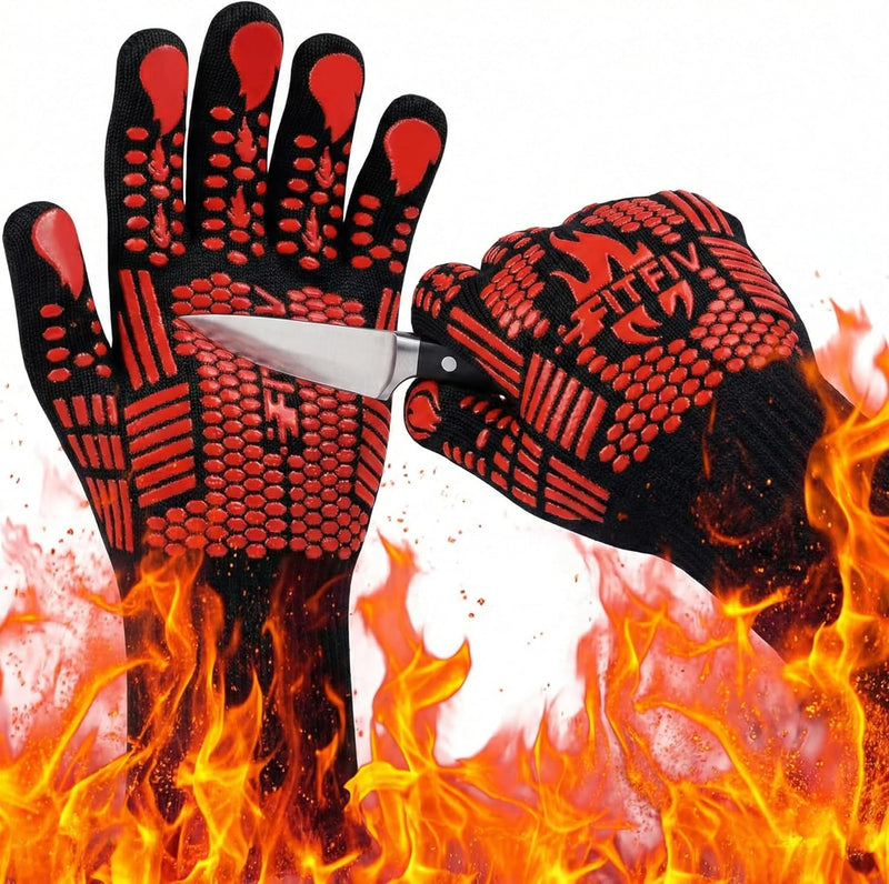 Heat resistant BBQ gloves with silicone grip