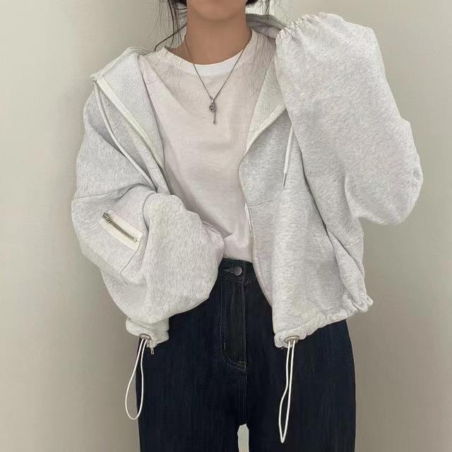 Women's Large Pocket Zipper Design Loose Drawstring Hoodie Coat - image 9