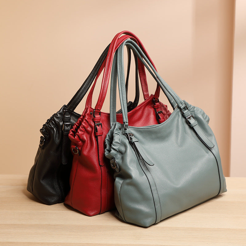 Women's simple large-capacity cowhide handbag